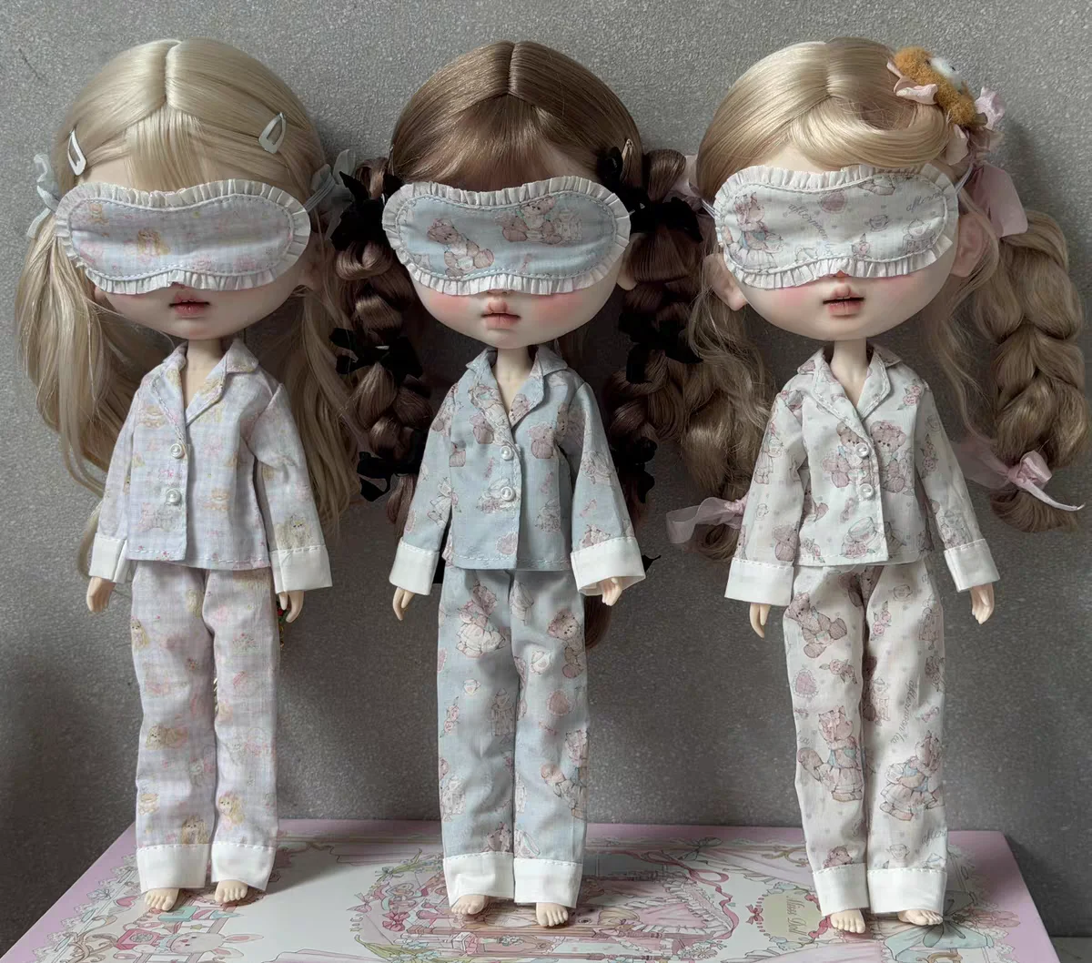 Blythe Doll Clothes OB24 Doll Clothes Long Sleeved Pajamas+Pants+Eye Mask 3-Piece Set Multi Color Optional Home Clothes