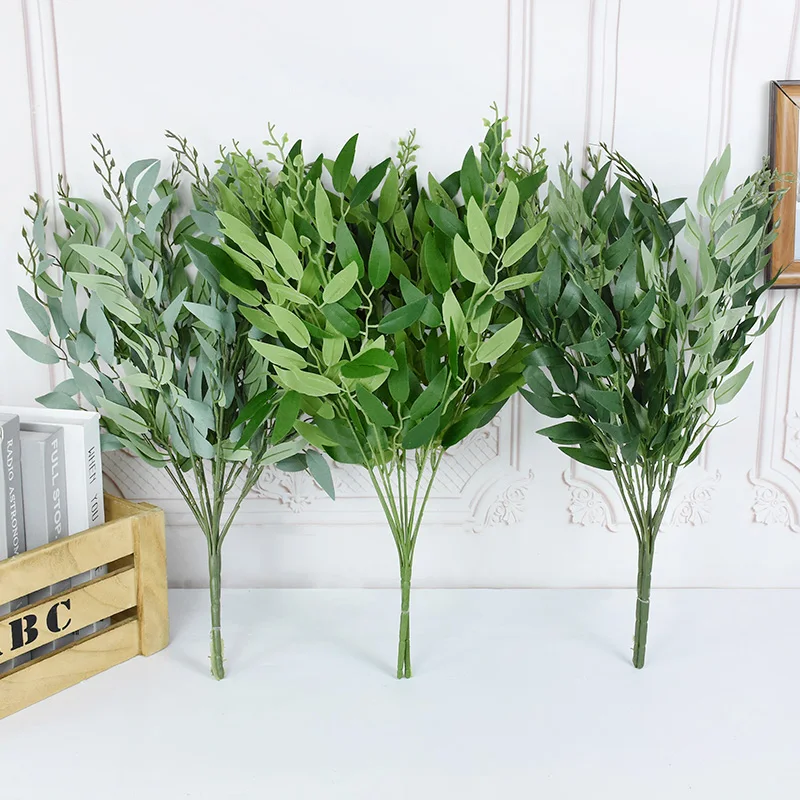 Artificial Plants Green Willow Leaves Simulation Bouquet For Wedding Party Home Garden Vase Decoration Fake Flowers Grass Wreath