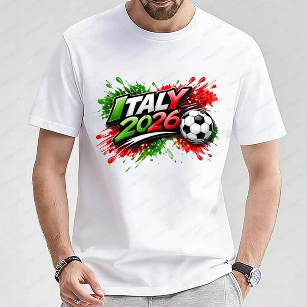 

Men's Italy 2026 Soccer T-Shirt Cotton Short Sleeve Football Graphic Tee Casual Sportswear Top for Soccer Fans Streetwear Gift