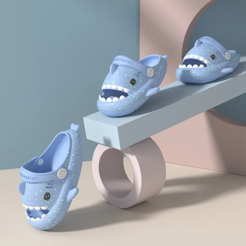 Children Night Light Shark Slippers Summer Boys Girls Fluorescence Home Non-slip Creative Sandals EVA Soft Sole Outside Shoes