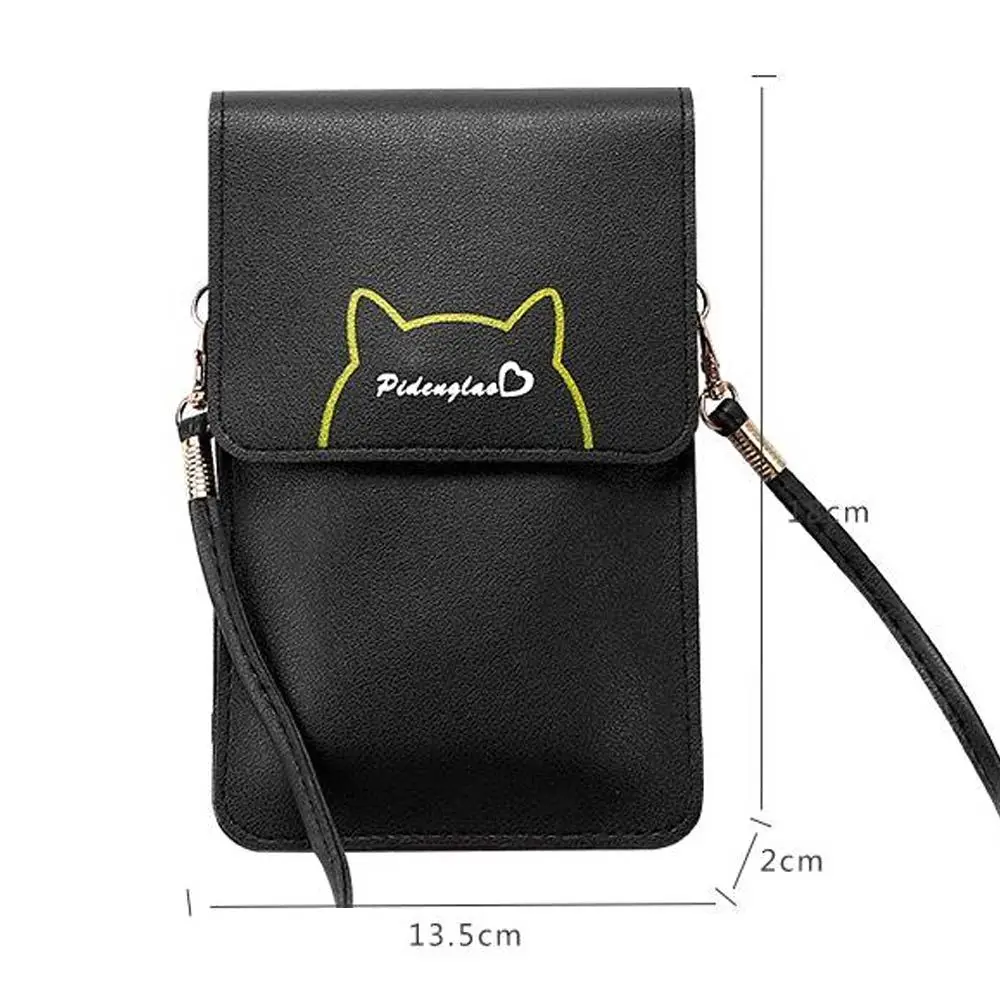 Women Shoulder Bags Cat Soft PU Leather Cross-body Handbags Portable Cell-phone Bag Money Purse