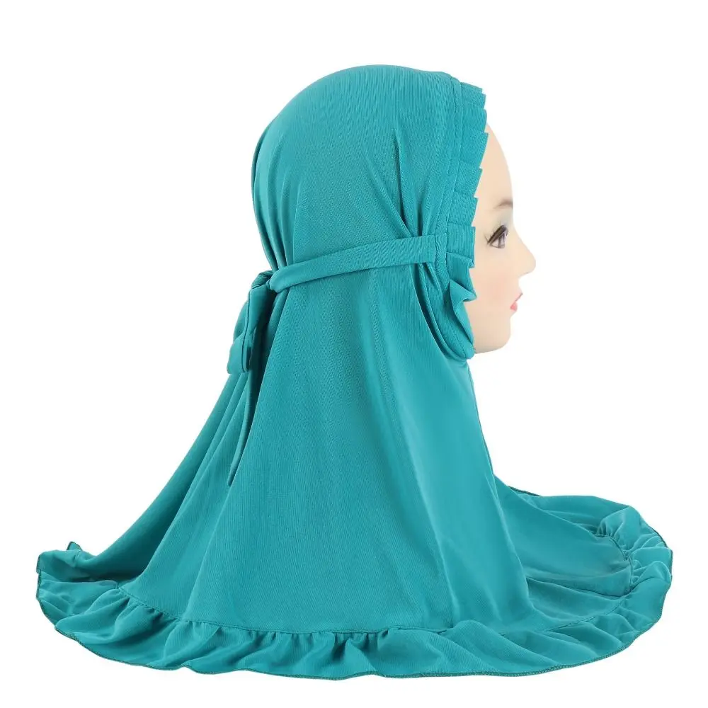Breathable Girls Neck Shawl Crinkles Texture Solid Color Children Islamic Headscarf Soft Handmade Floral Islamic Head Scarf