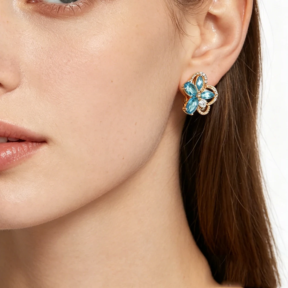 Catuni  Elegant Flower Drop Earrings Elliptical Cut Crystal Dangling Earrings Jewelry Gift For Ladies On Fashion Party Occasions