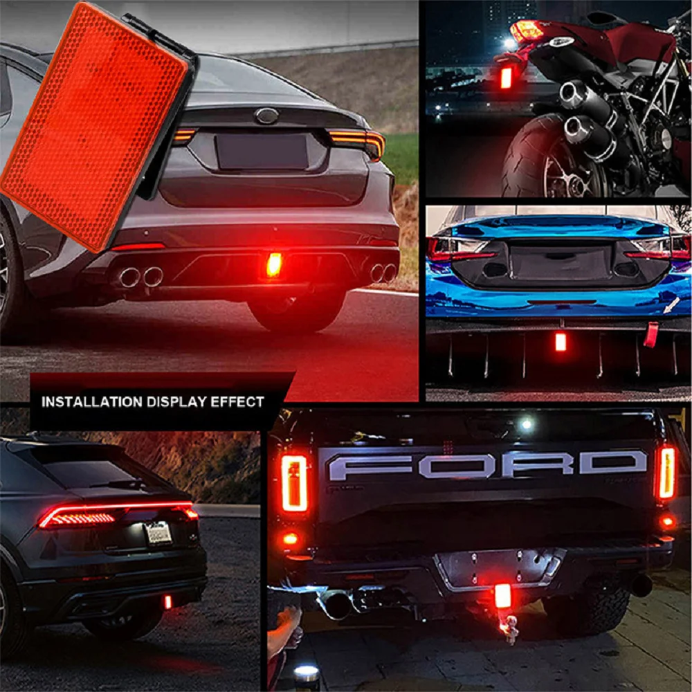 1 pz rosso LED auto labbro posteriore freno spia pannello, moto adesivo universale, paraurti posteriore lampeggiante decorazione fanale posteriore