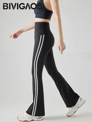 BIVIGAOS-pantalones acampanados deportivos a rayas, Leggings ajustados de cintura alta, elásticos, de piel de tiburón, para Fitness, calzas de herradura