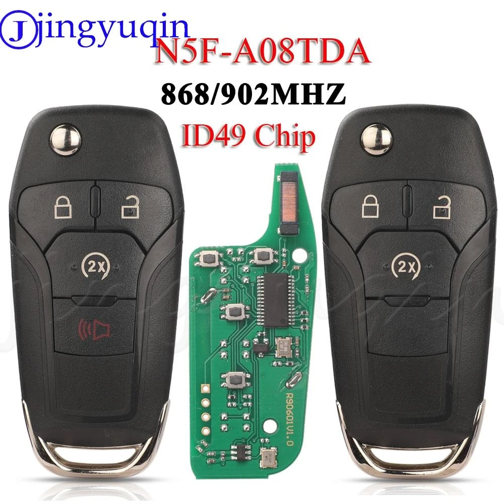 jingyuqin N5F-A08TDA Remote Car Key Fob 868/902MHZ PCF7945P/HITAG PRO 49 Chip For Ford F-150 F-250 F-350 Flip Keyless Entry