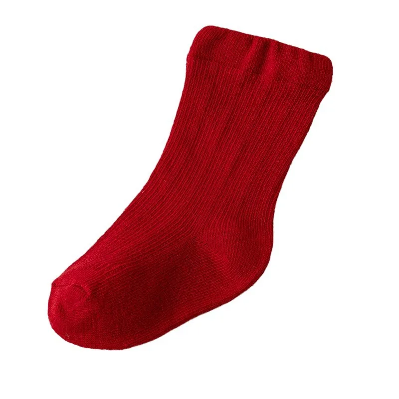 Baby Boys Christmas Socks Stuff Middle Cotton Solid Color Socks Spring Autumn Winter Kids New Year Red Socks Children Clothes