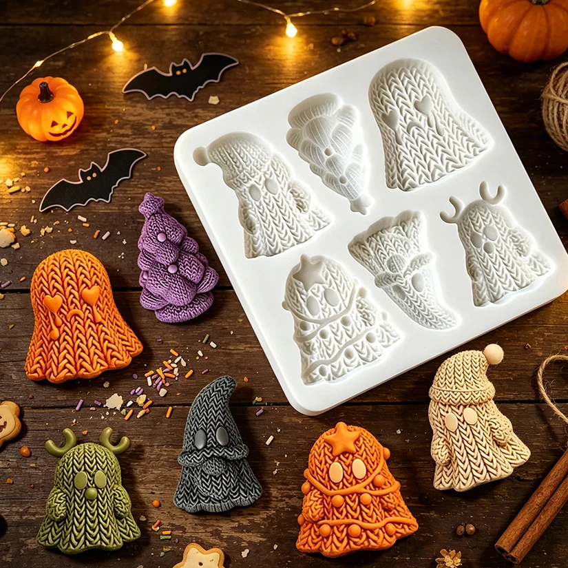 Geister-Halloween-Silikonform für Zuckerguss, Harzwerkzeuge, Cupcake-Backform, Fondant-Kuchendekorationswerkzeuge – Detail 3
