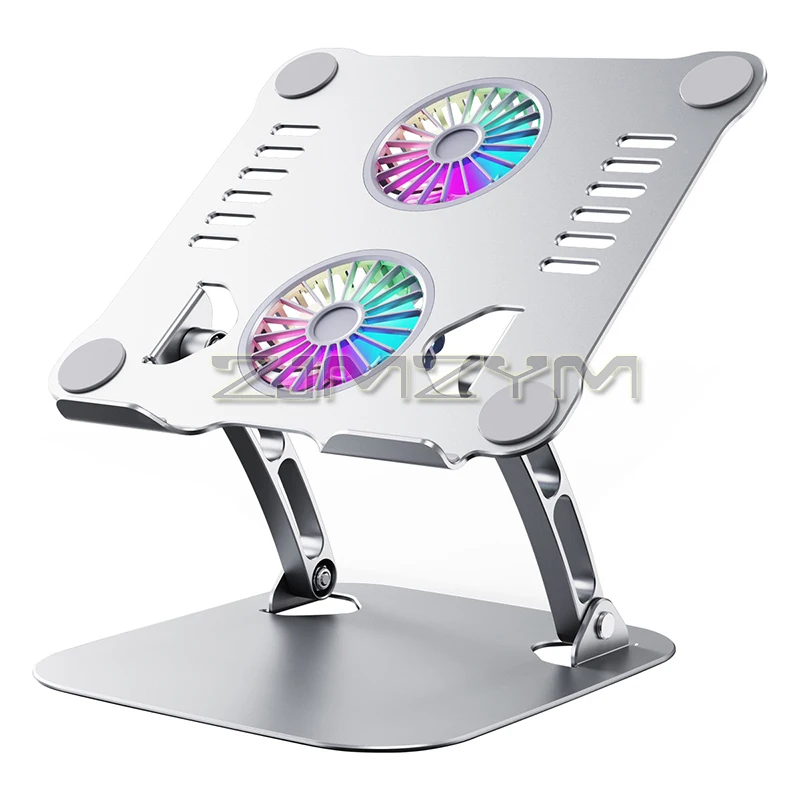 2 Fan Laptop Cooler Stand Adjustable Aluminum Alloy Bracket Laptop Cooler Base Stand Foldable Anti-slip Stand For Notebook