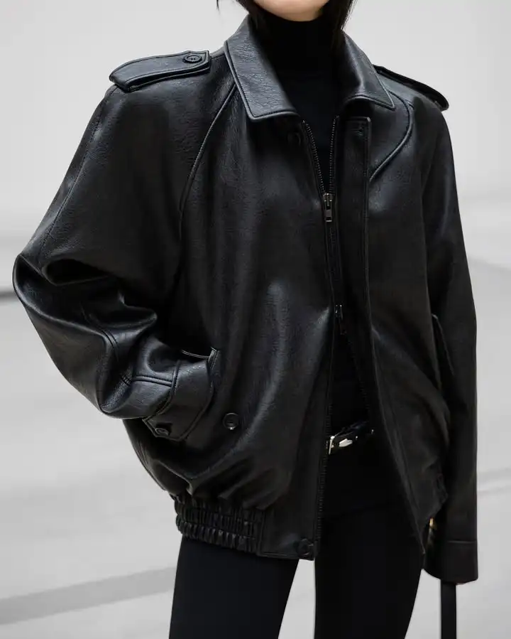 Mulheres sólida gola jaqueta de couro casual manga cheia lapela botão zíper solto jaquetas curtas 2026 senhora primavera outono wear