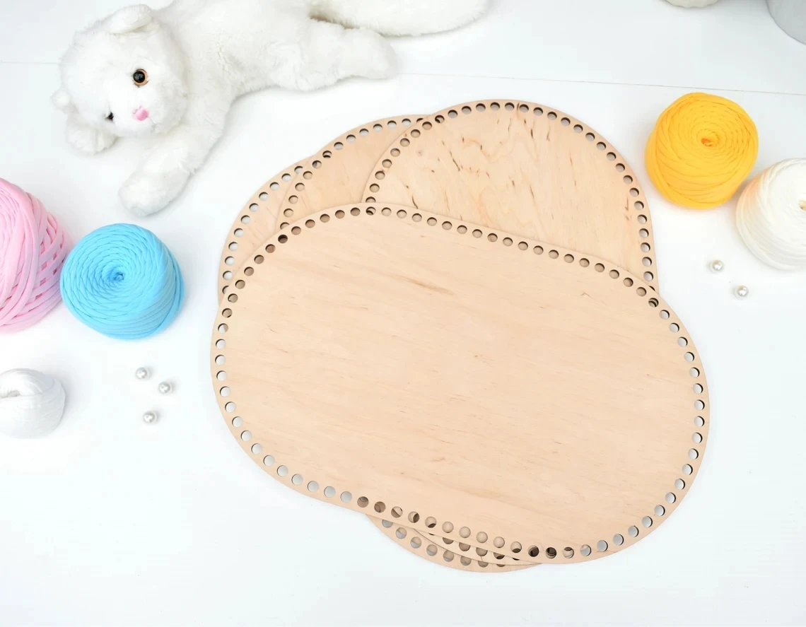 Large 40x27cm rounded rectangle wood base for crochet basket  Wooden bottom for dolls moses basket