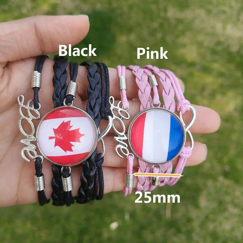 France Canada Flag Multilayer Leather Bracelet For Women Men Turkey USA Italy Somaliland Somalia Djibouti Venezuela Jewelry Gift