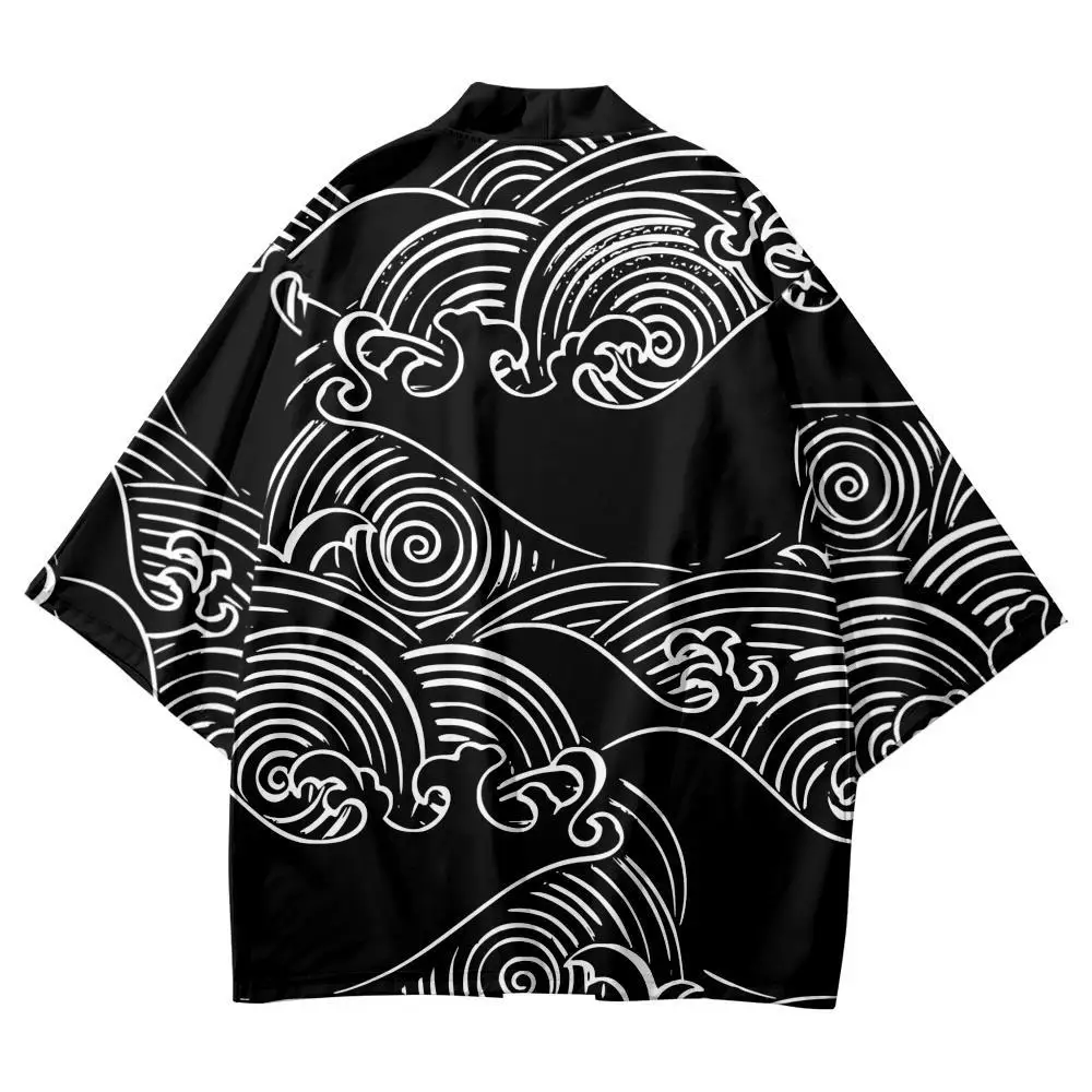 

New Style Men Women Harajuku Cosplay Haori Summer Beach Wave Print Shirts Fashion Japanese Traditional Cardigan Kimono