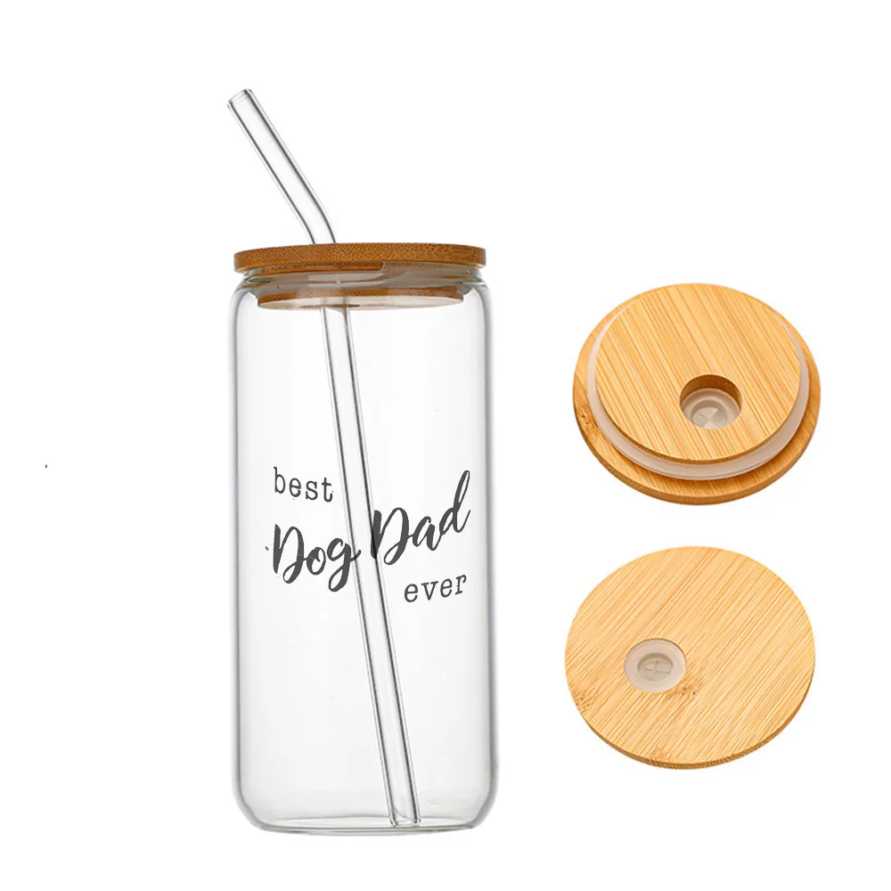 

Best Dog Dad Ever Glass For Heat Resistant High Drinking Cup With Straws Lids 16 oz
