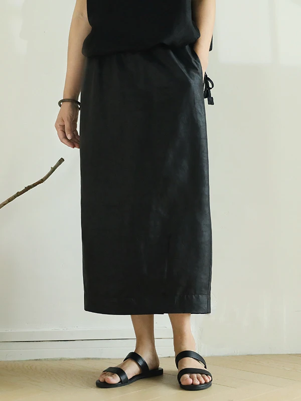 

Шелковая юбка макси для женщин, новая модель в китайском стиле, А-силуэт, дышащая, приятная к телу, летняя, модная