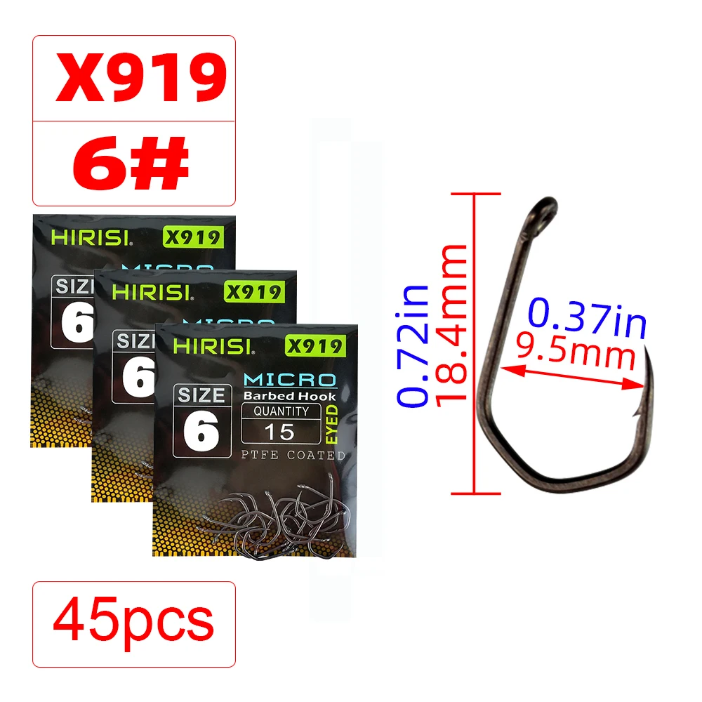 Hirisi 15 stücke PTFE Beschichtet High Carbon Stahl Angelhaken Micro Stacheldraht Mit Auge Karpfen Angelhaken Zubehör X919