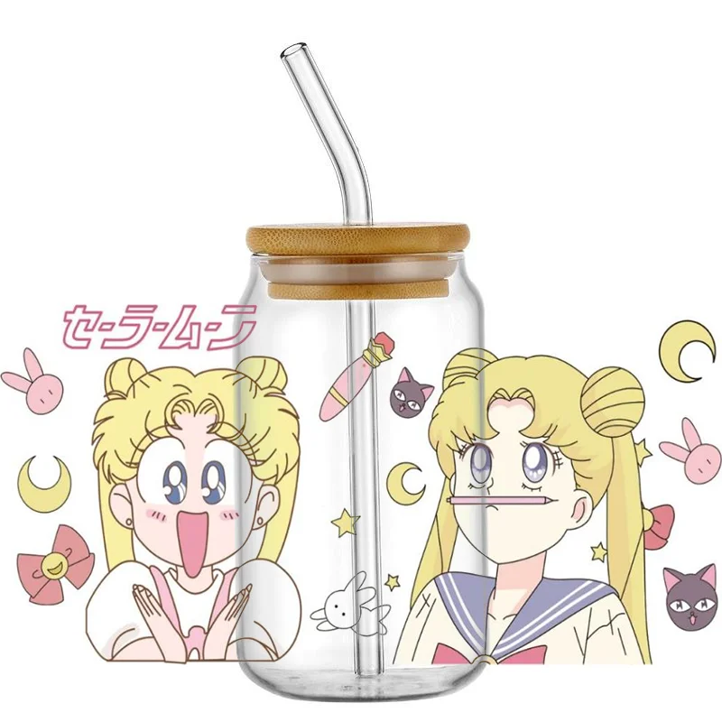 Miniso Japanese animation Sailor Moon Libbey 16oz UV DTF Cup Wrap Beer Glass Can Wrap DIY Sticker Adhesive Waterproof Washable