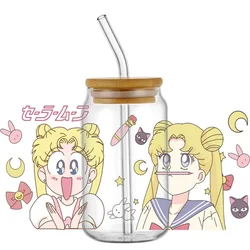 Miniso animazione giapponese Sailor Moon Libbey 16oz UV DTF Cup Wrap bicchiere da birra può avvolgere adesivo fai da te adesivo impermeabile lavabile