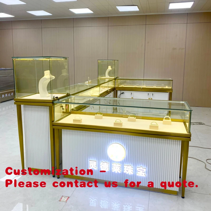 

custom.Modern Luxury Stainless Steel Jewelry Store Counter with LED Lighting Glass Furniture Jewelry Kiosk Display Showcase