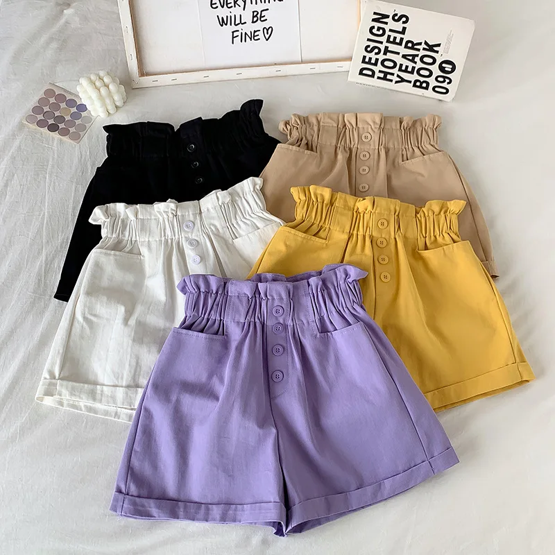 2024 Summer Elegant High Waist Shorts Women Casual Solid Wide Leg Loose Cotton Short Pants With Belt Korean Sweet Girls