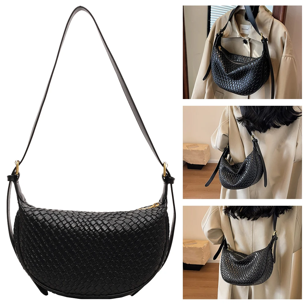 Women Daily Shoulder Bag Adjustable Strap Woven Fashion Shoulder Bag Solid Color Casual Sling Bag Shopping Bag