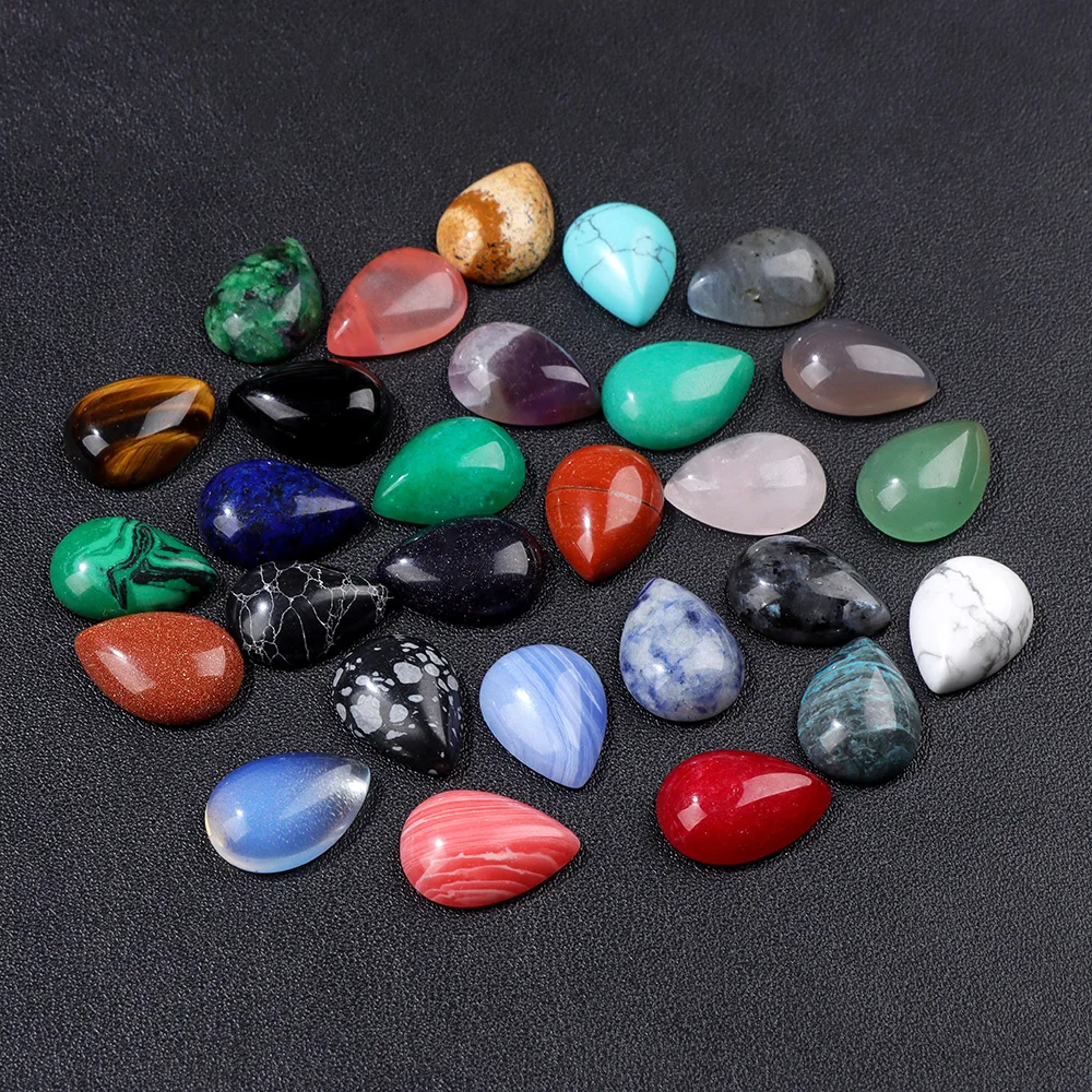 10PCS Natural Stone Cabochon Beads Water Drop Shape Tiger Eye Malachite Pink Quartz Stone for Jewelry Making Rings DIY 13x18mm