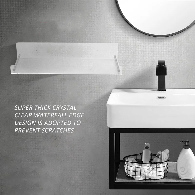 

AB09-2 Pack Acrylic Floating Shelves, 15 L X3.25Inch W, Clear Bathroom Wall Shelf, Bookshelves, Invisible Display For Office