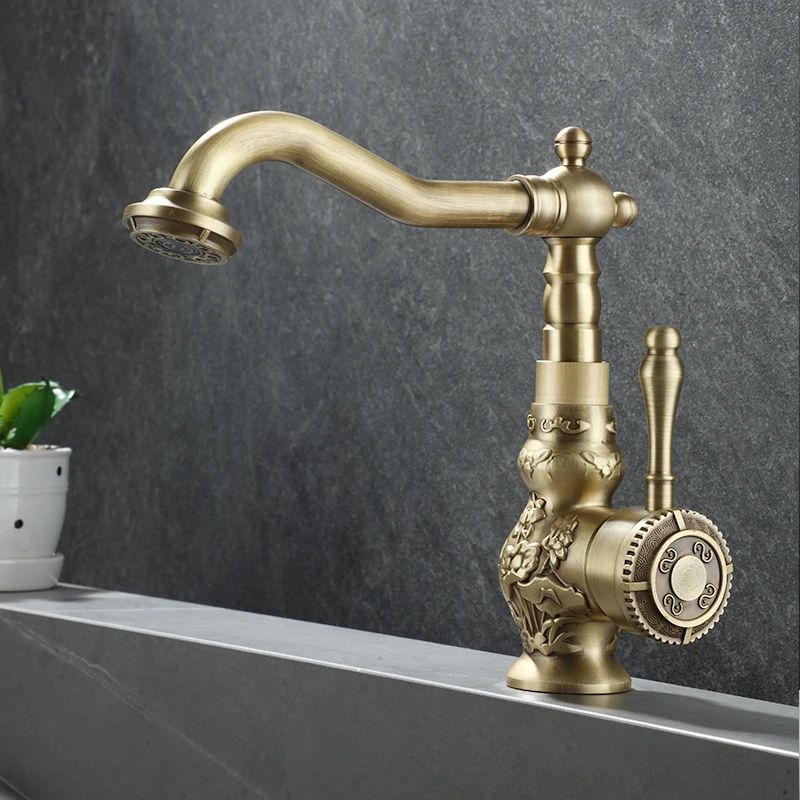 

Antique faucet hot and cold retro all-copper European-style washbasin washbasin household table basin bathroom