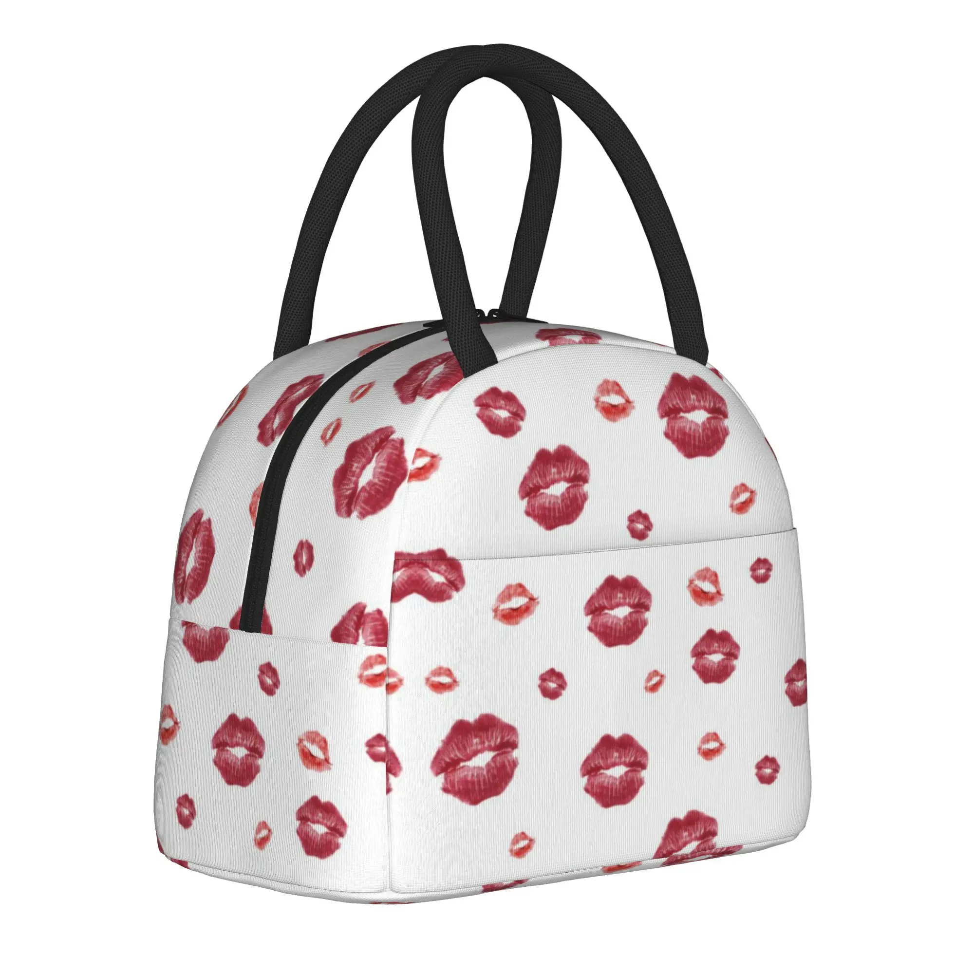 Love kiss Red lips print  Insulated Lunch Bags for Men Women  Food Container Portable Cooler Thermal Lunch Boxes For Travel