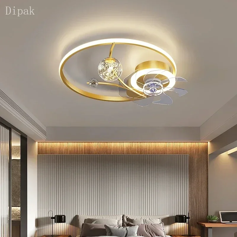 Stylish Silent Fan Ceiling LED Strip Blades and Control Ventilation Smart For Bedroom Living Room Kitchen 46W