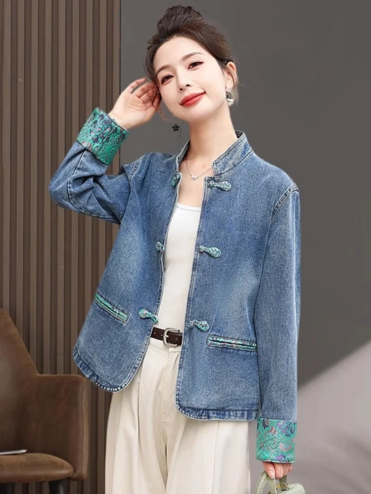 Nuevo 2025 mujer ort Denim Jaet Casual Sle talla grande chino nuevo Sle Light tendencia nacional Top primavera otoño