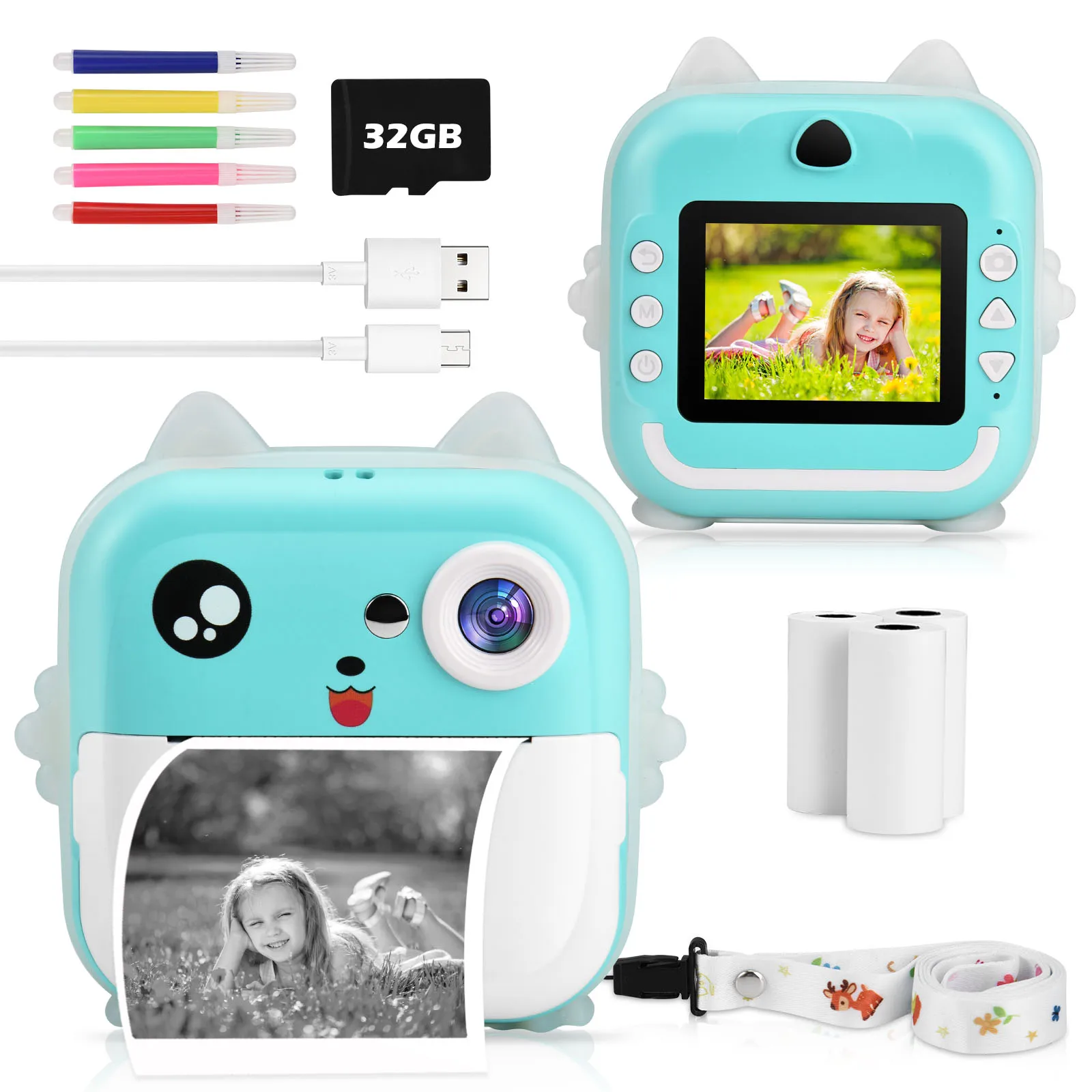 CNCBSR Children's Instant Print Camera 1080P HD Selfie Video 32GB Child Camera For 3-14 Years Kids Toy Girls Boys Brithday Gift