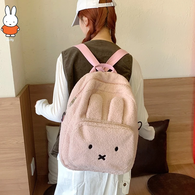 

Kawaii Miffy Rabbit Cute Girl Large Capacity Cartoon Plush Backpack Student Schoolbag Leisure Versatile Bag