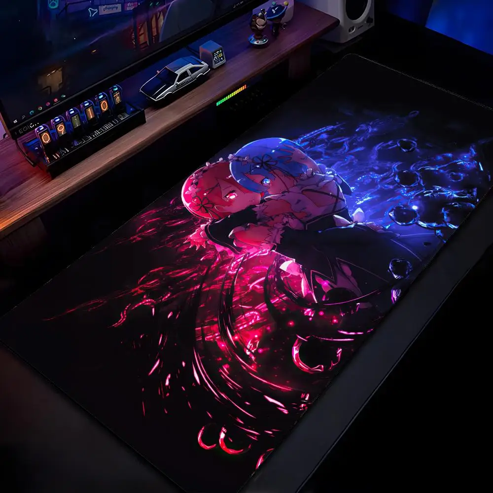 

Коврик для мыши Re Zero, HD-печать, для геймеров, с фиксированными краями, нескользящий, XXL 90x40 см, для клавиатуры и ПК, настольный коврик