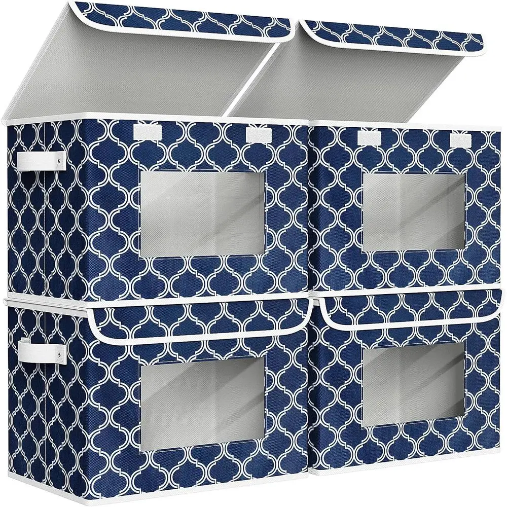 

Fabric Foldable Storage Boxes [4-Pack] Large Collapsible Stackable Storage Bins with Lids, Closet Organizers and Storage Cube Ba