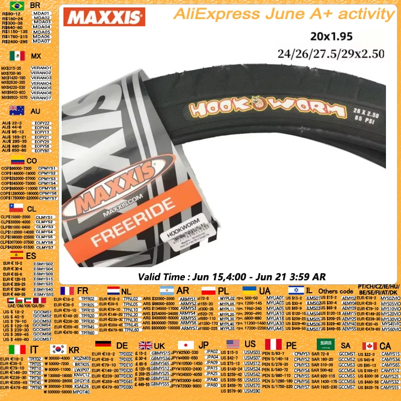 MAXXIS HOOKWORM Pneu de assalto Rrban original para bicicletas de carga Pedicabs FLAT/PARK/STREET/VERT Pneu de bicicleta BMX