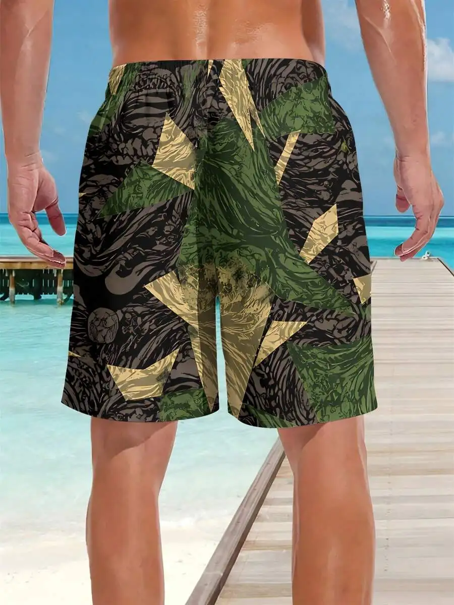 

Mens Gothic Style 3D All Over Print Beach Shorts Skull And Geometric Pattern For Summer Outdoor Activities
