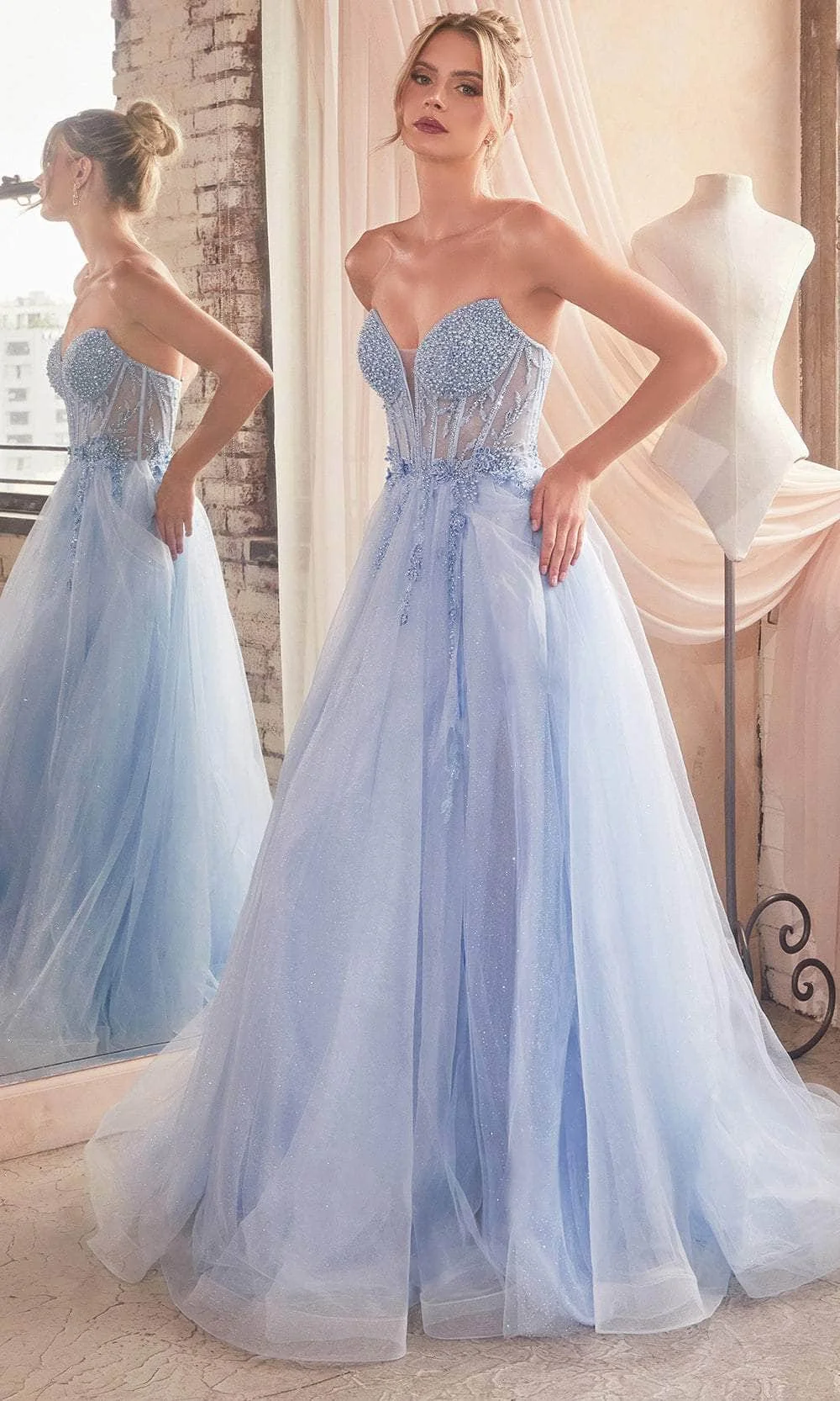 Tulle Strapless A-line Graduation Dresses Sparkly Sweetheart Backless Pearls Appliques Prom Dress Elegant High Split Party Gowns