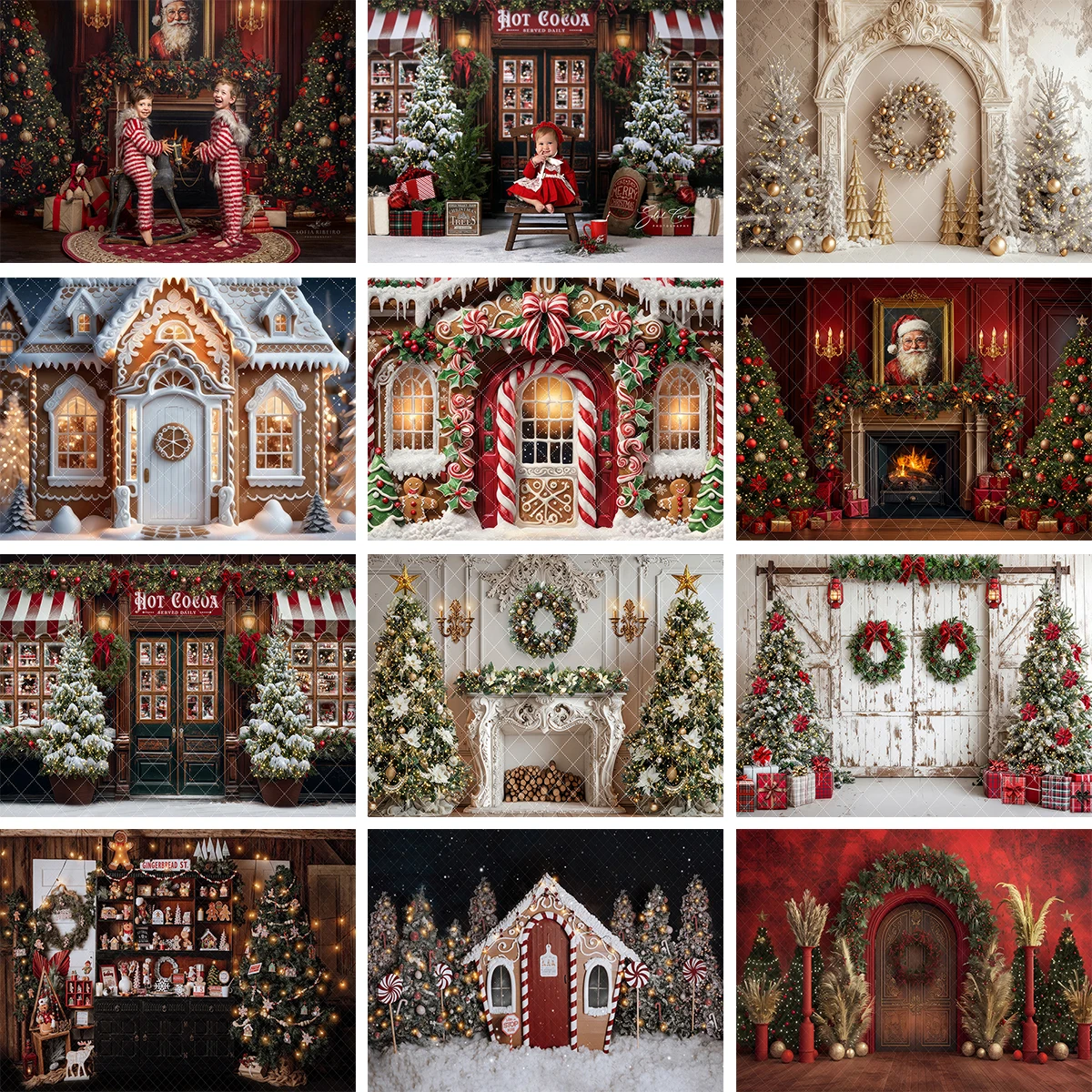 

Фон для фотосъемки Рождественский имбирный дом магазин дети семейный праздник фотобудка студия винтажный Рождественский камин фон
