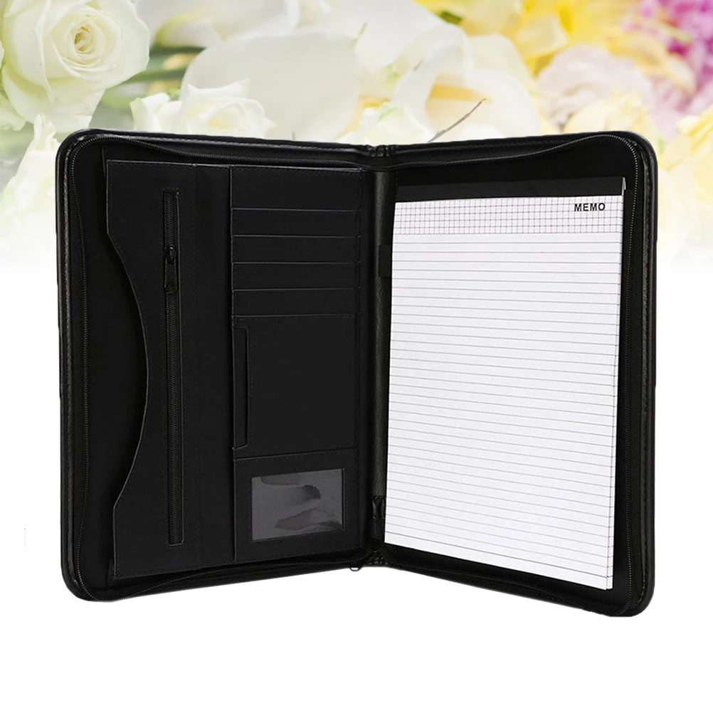 

A4 Size Business Files Folder Zipper Manager for Office Home School Large Capacity Document Storage Bag Black Color