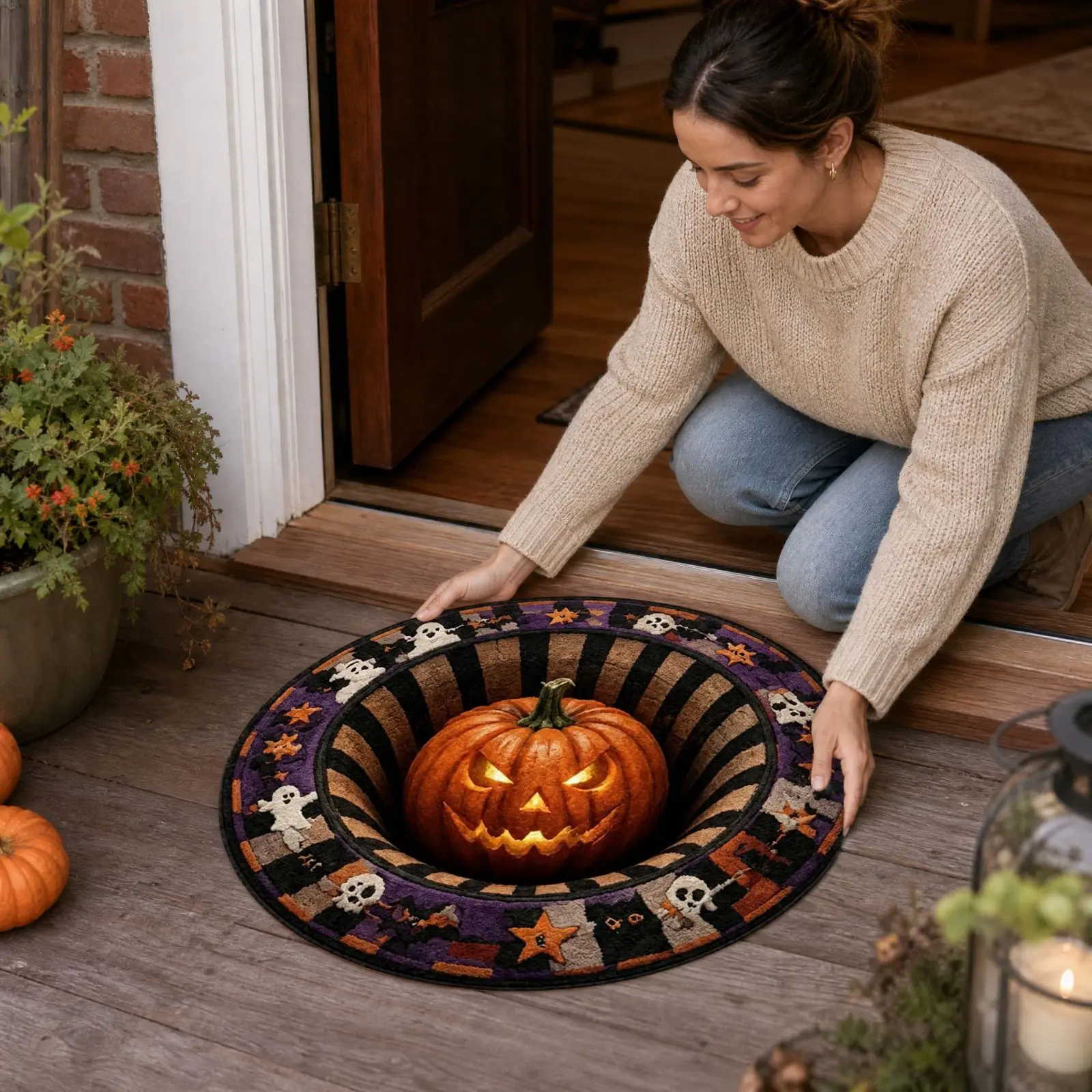 3d Round Rug Halloween Home Decor Pumpkin Ghost Living Room Spooky Vibes Mat Round Rug Halloween Home Decor Pumpkin Ghost Mat