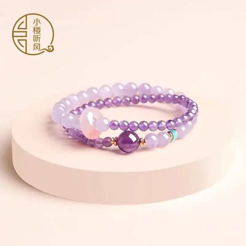 

Woven Purple Crystal Bracelet Women's Lucky Pearl Spring Summer Niche Exquisite Good Double Circle HandString Girlfriend Gift