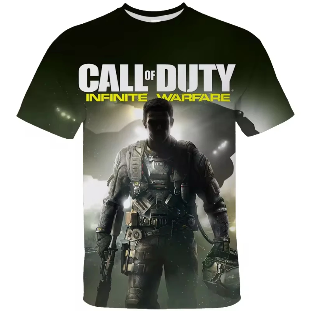 Call of Duty masculino camiseta casual impressa em 3D, o pescoço, manga curta, de grandes dimensões, streetwear respirável, tops, camisetas, jogo popular, verão