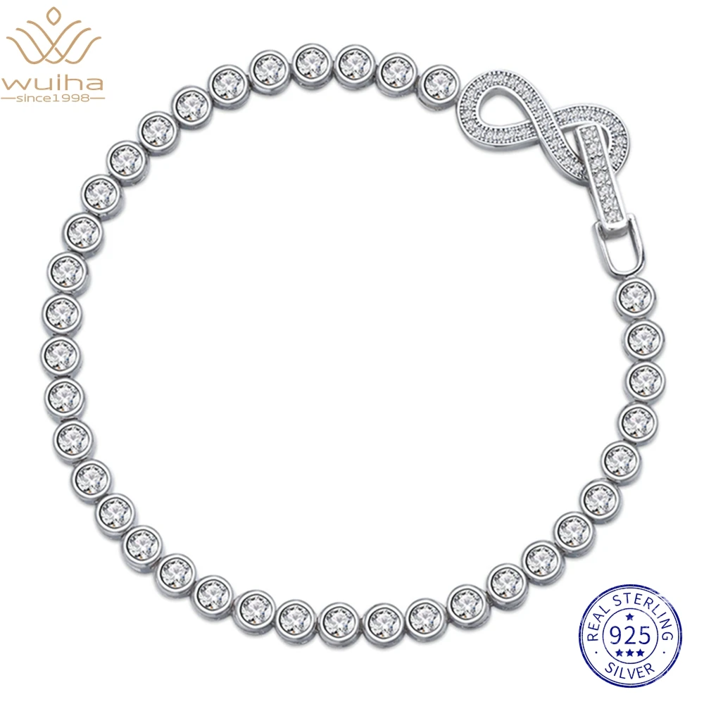 

WUIHA Real 925 Sterling Silver 3MM Lab Synthesis Moissanite Diamond Wedding Tennis Chain for Women Anniversary Gift Fine Jewelry