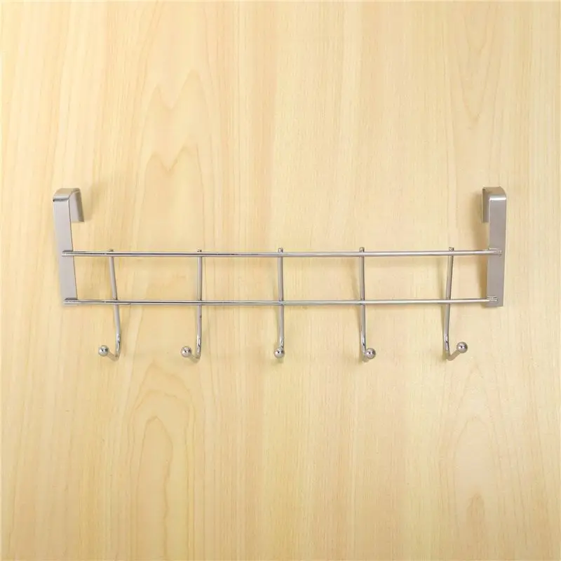 A68P-Over The Door 5 Hooks Home Bathroom Organizer Rack Clothes Coat Hat Towel Hanger Stainless Steel Good Load-Bearing view 4