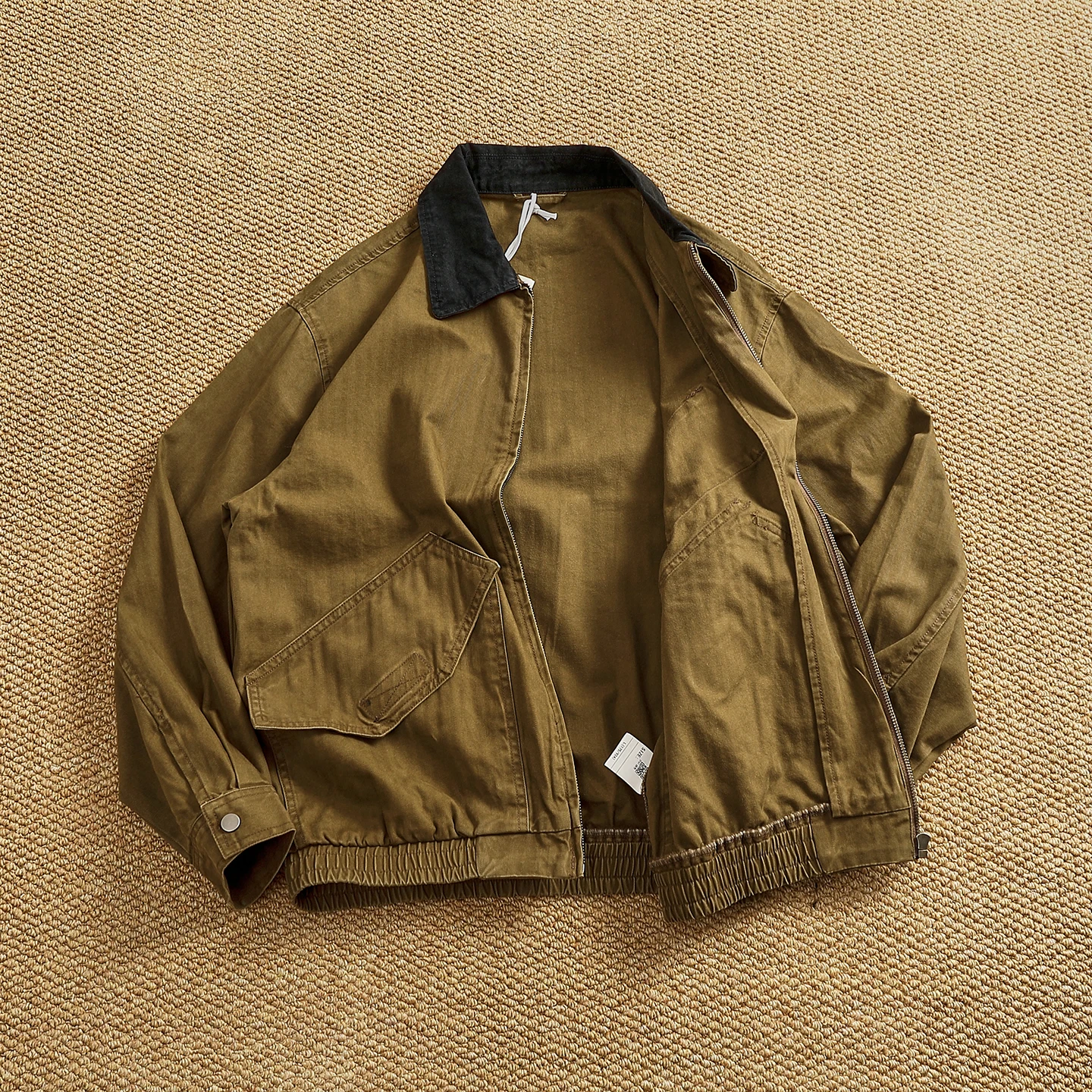 

Retro contrasting color lapel workwear multi-pocket jacket men's textured herringbone woven loose trendy jacket