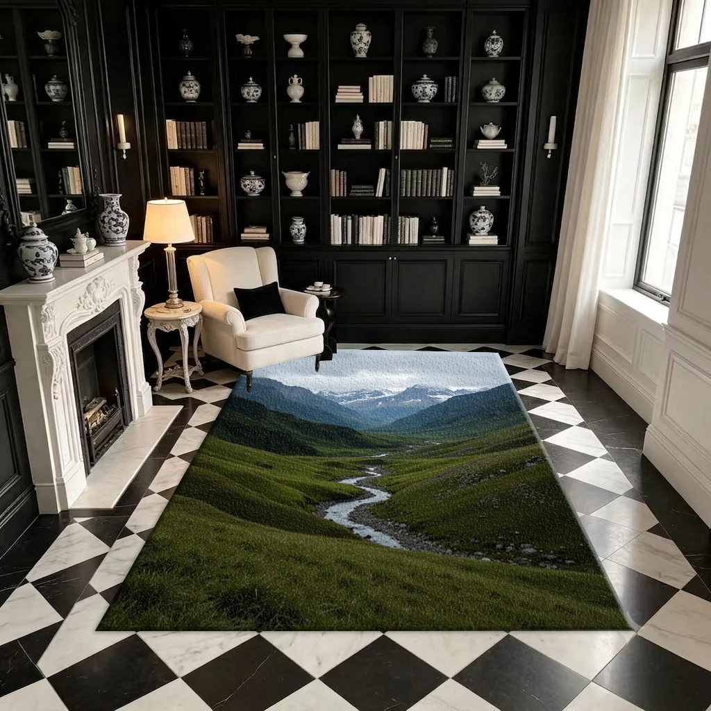 Mountain Valley River Scenery Mural Carpet Floor Natural Scenery Large Home Living Room Decoration Wallpaper
