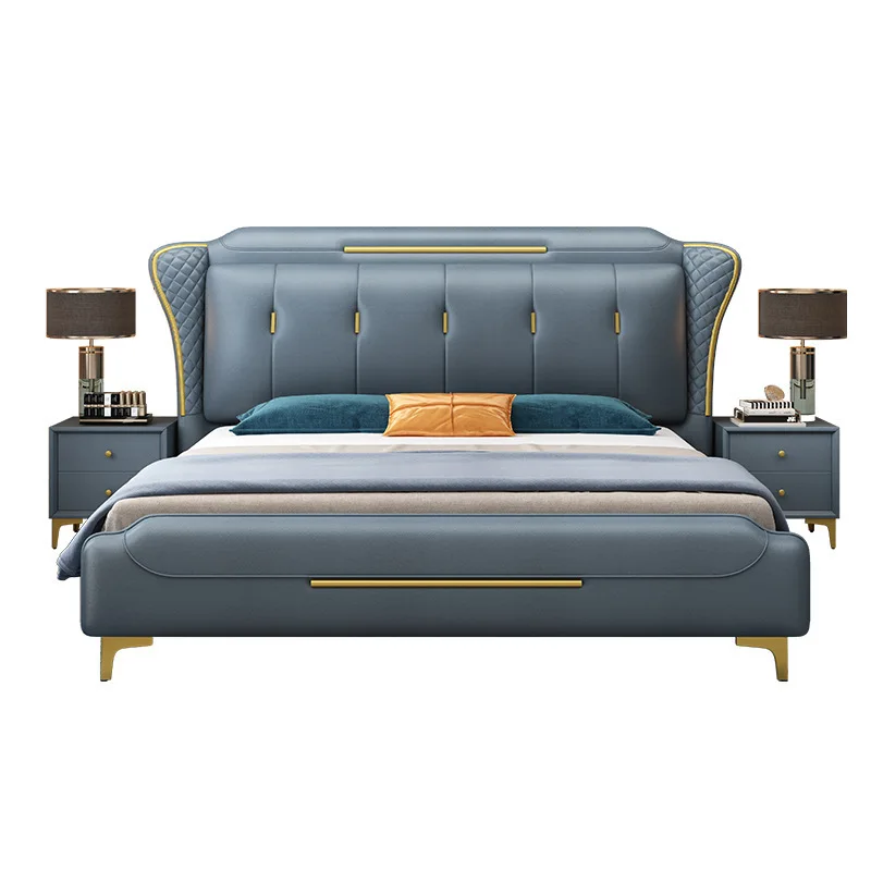 

soft cover solid wood bed backrest 1.5 meters double bed 1.8 meters double bed bedroom hotel apartment factory direct sales