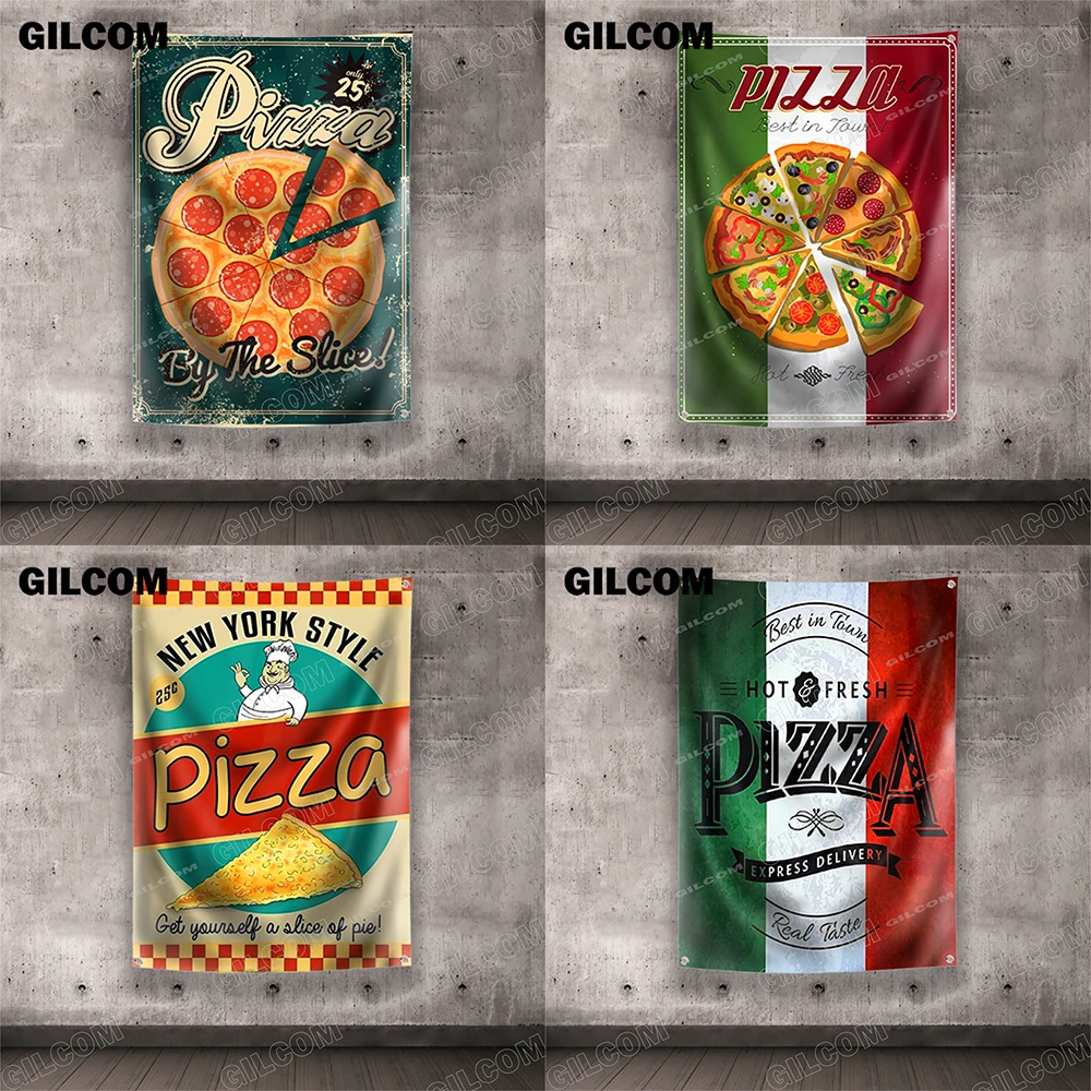 Retro Pizza Flags Great Food Advertising Vintage Signs Home Tapestry Wall Hanging Decoration Kitchen Restaurant Bar Wall Banner