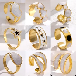 Oil Drip Stainless Steel Rings for Women Fashion Open Gold Color Finger Ring Waterproof Jewelry 2024 Party Gifts